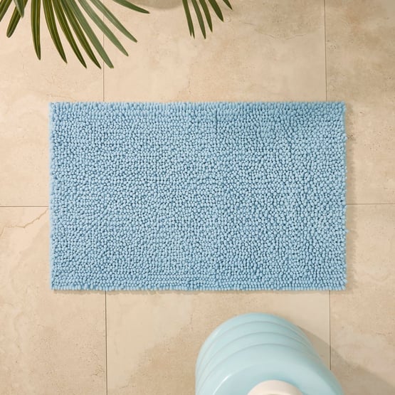 Microplush Chambray Blue Bobble Bath Mat