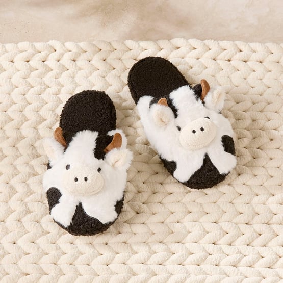 Cody Cow Black & White Novelty Slippers