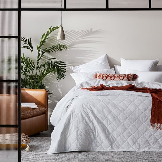 Stonewashed Cotton White Quilted Coverlet Separates