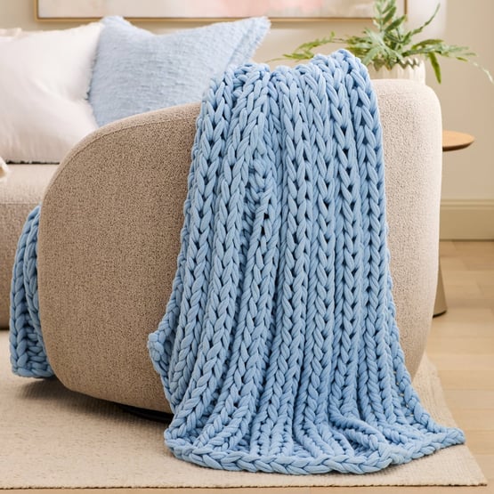 Newport Chambray Blue Chunky Knit Throw