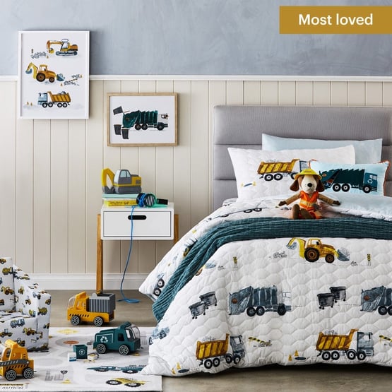 Under Construction White Quilted Quilt Cover Set