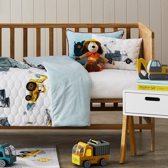 Under Construction White Quilted Cot Quilt Cover Set