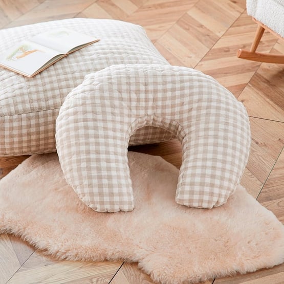 Vintage Washed Linen Check Nursing Pillow