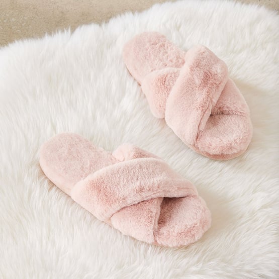 Crossover Dusty Rose Fur Slippers