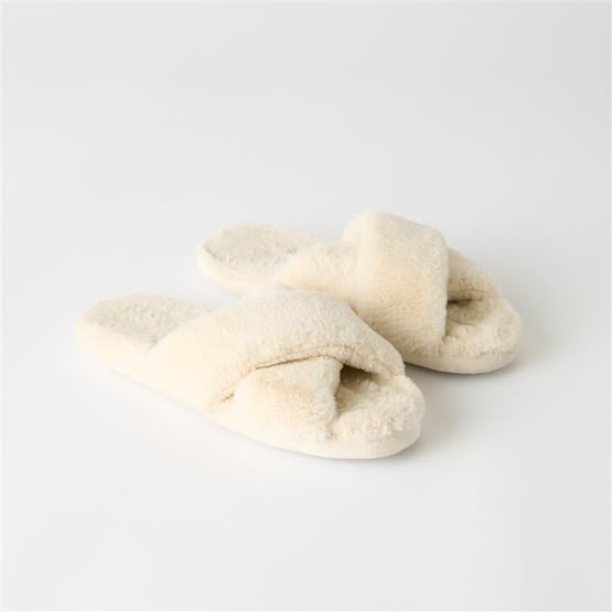Crossover Ivory Fur Slippers