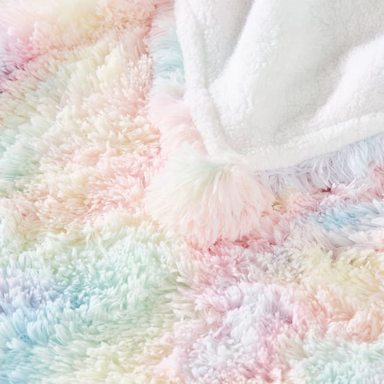 Snuggly Sherpa Rainbow Pom Pom Throw
