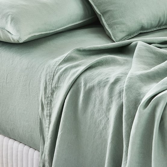 Vintage Washed Linen Eucalyptus Sheet Separates