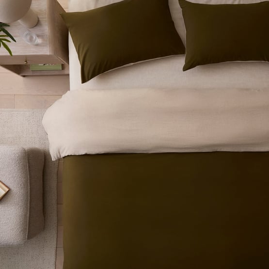 Olsen Natural & Moss Linen Cotton Quilt Cover Set