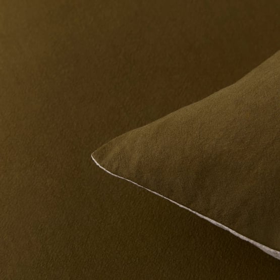 Olsen Natural & Moss Linen Cotton Quilt Cover Set