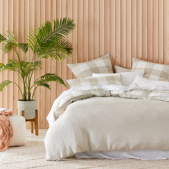 Vintage Washed Linen Large Linen Check Quilt Cover Separates