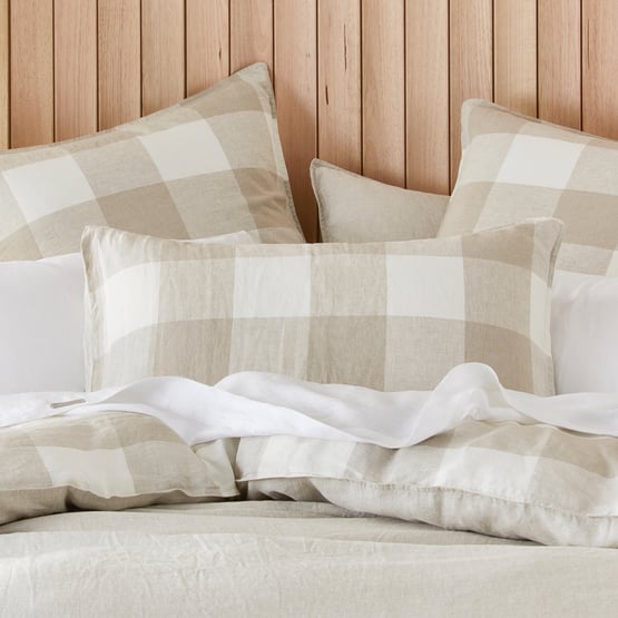 Vintage Washed Linen Large Linen Check Pillowcases