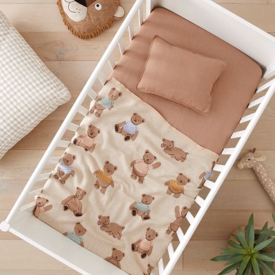 Novelty Cotton Teddy Time Baby Blanket