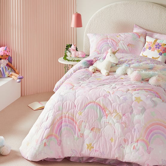 Unicorn Squad Pink Quilted Quilt Cover Set