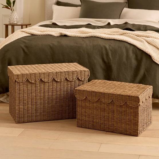 Scalloped Natural Lidded Baskets
