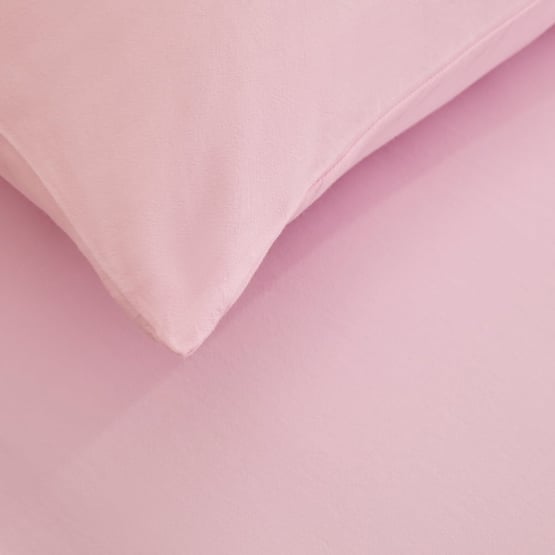 Stonewashed Cotton Pink Fitted Sheet Set 