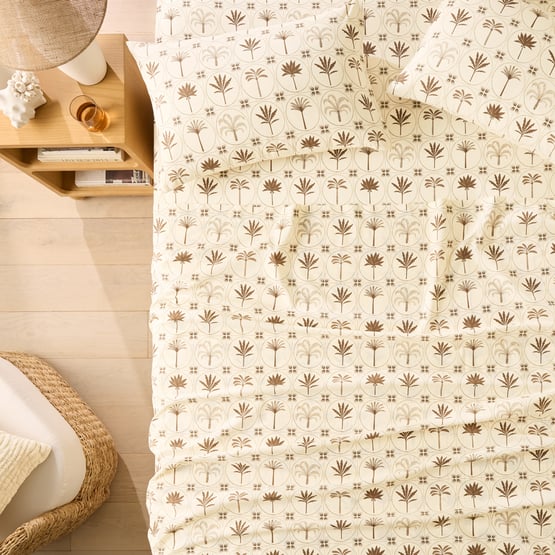 Palm Stamp Printed Percale Sheet Set