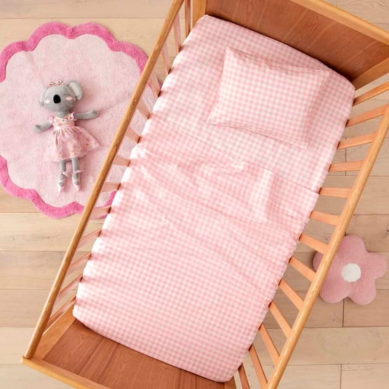 Rylee Ballet Pink Gingham Cot Sheet Set