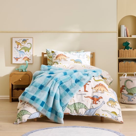 Frankie Blue Checks Faux Fur Throw