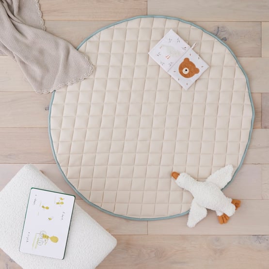 Ultra Soft Natural & Ivy Green Jersey Cotton Quilted Baby Play Mat