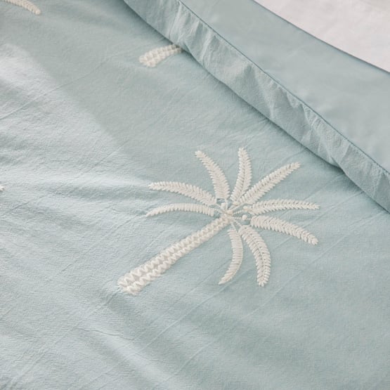 Byron Palm Blue Embroidered Quilt Cover Separates