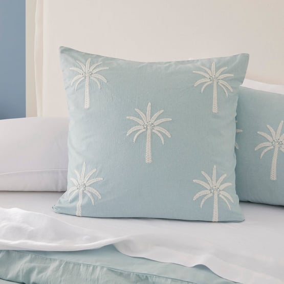 Byron Palm Blue Embroidered Pillowcases