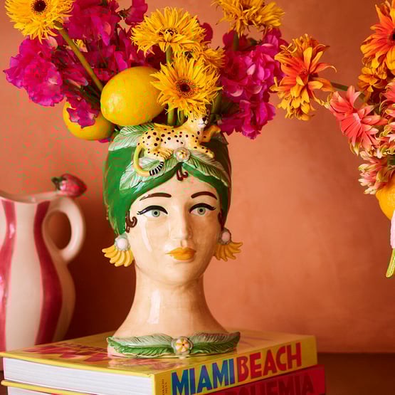 Carmen Multi Jungle Leopard Head Vase