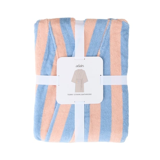 Terry Apricot Ice & Chambray Blue Stripe Bathrobe