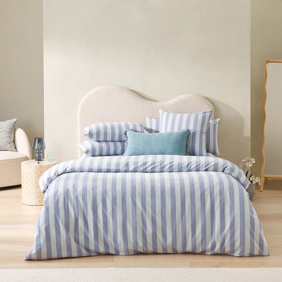 Stonewashed Cotton Blue Block Stripe Quilt Cover Separates