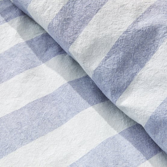 Stonewashed Cotton Blue Block Stripe Quilt Cover Separates