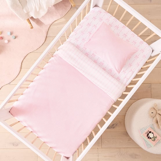 Beautiful Bow Pink Cot Quilt Cover Set