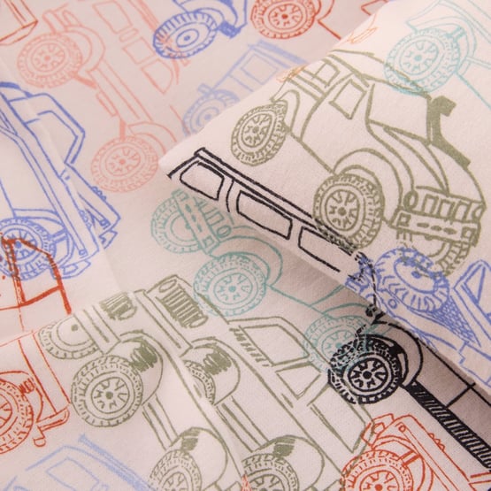 Traffic Jam White Flannelette Cot Sheet Set