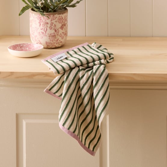 Polly Green & Lilac Stripe Tea Towel Pack of 2