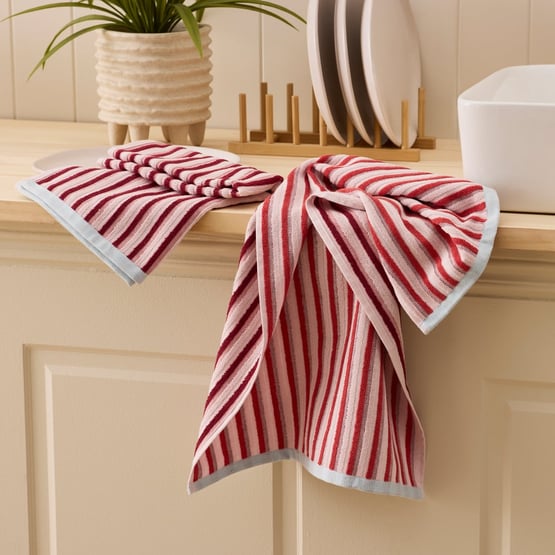 Polly Pink & Berry Stripe Tea Towel Pack of 2