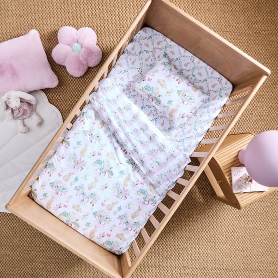 Floral Bunny Pink Cot Quilt Cover Set
