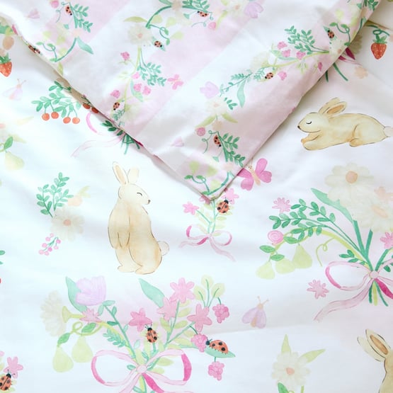 Floral Bunny Pink Cot Quilt Cover Set