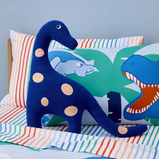 Blue Cord Dino Cushion
