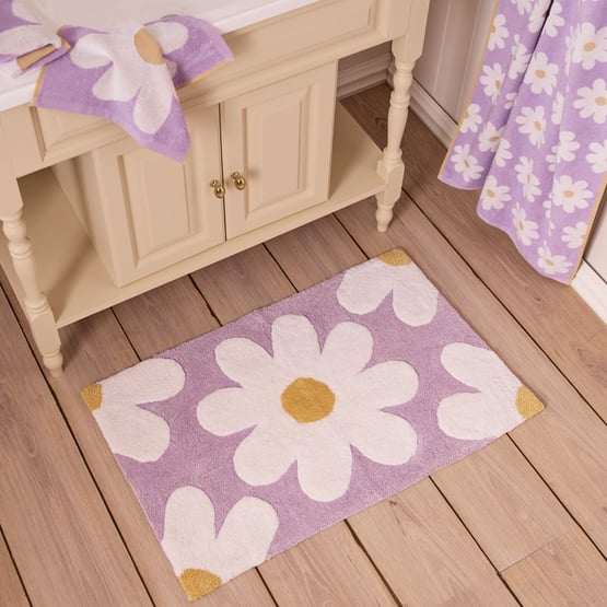 Daisy Floral Lilac Bath Mat