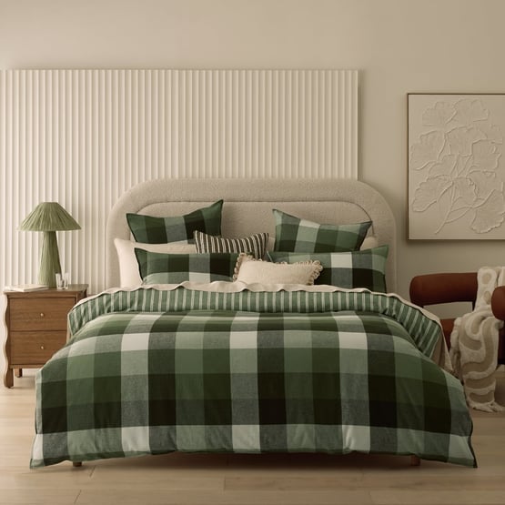 Linen Cotton Thyme Check Green Quilt Cover Set + Separates