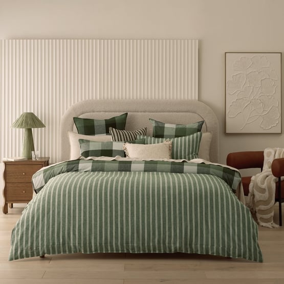 Linen Cotton Thyme Check Green Quilt Cover Set + Separates