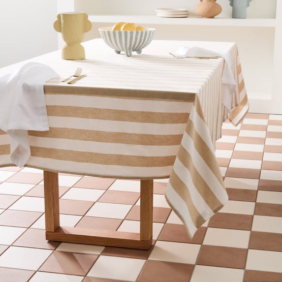 Ava Caramel & White Stripe Tablecloth