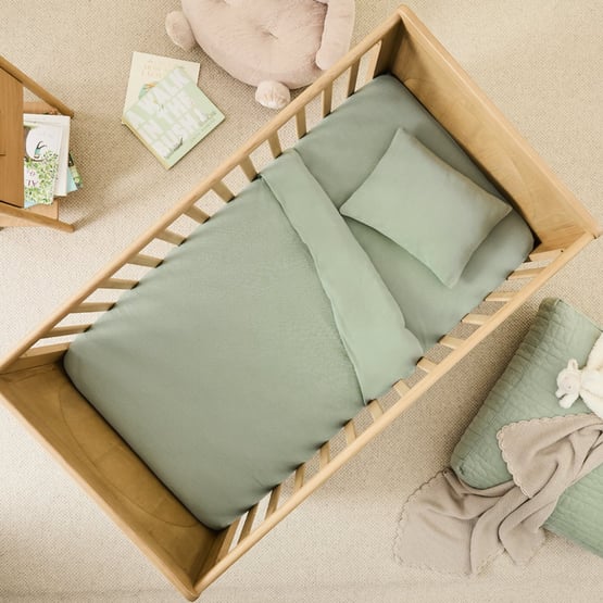 Jersey Pointelle Green Cot Quilt Cover Set