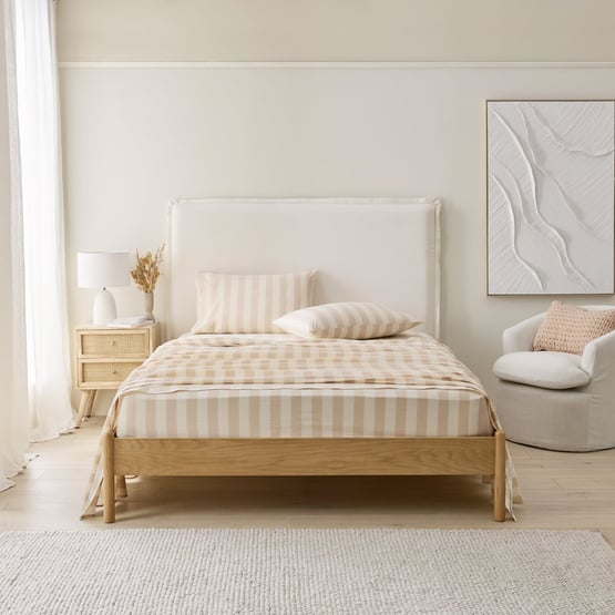 Stonewashed Cotton Natural Block Stripe Sheet Separates