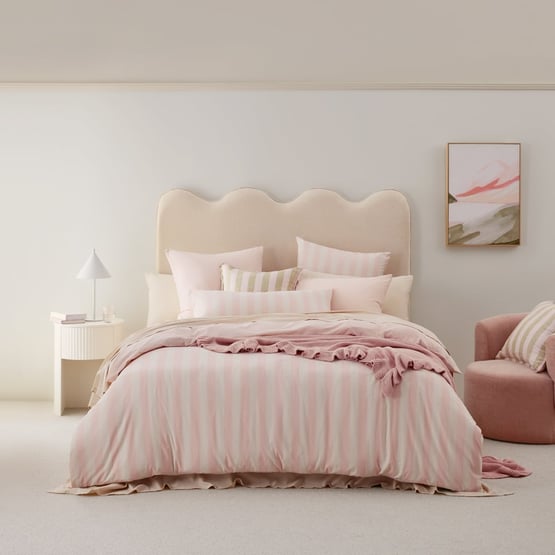 Stonewashed Cotton Coconut & Blossom Stripe Quilt Cover Separates