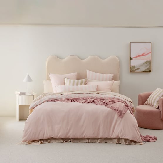 Stonewashed Cotton Coconut & Blossom Stripe Quilt Cover Separates