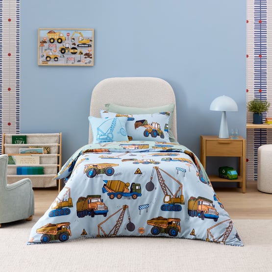 Truck Transport Blue Quilt Cover Set