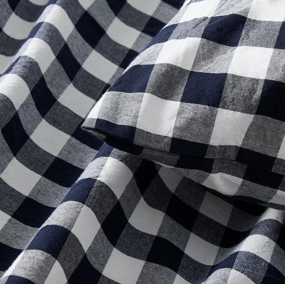 Stonewashed Cotton Denim Gingham Sheet Separates