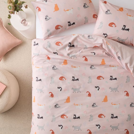 Happy Cats Blush Quilt Cover Set