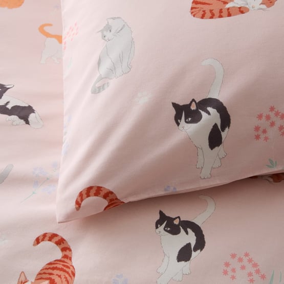 Happy Cats Blush Quilt Cover Set