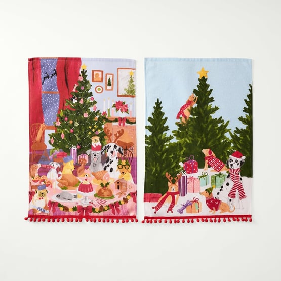 Christmas Dinner Dogs Tea Towel Pack of 2