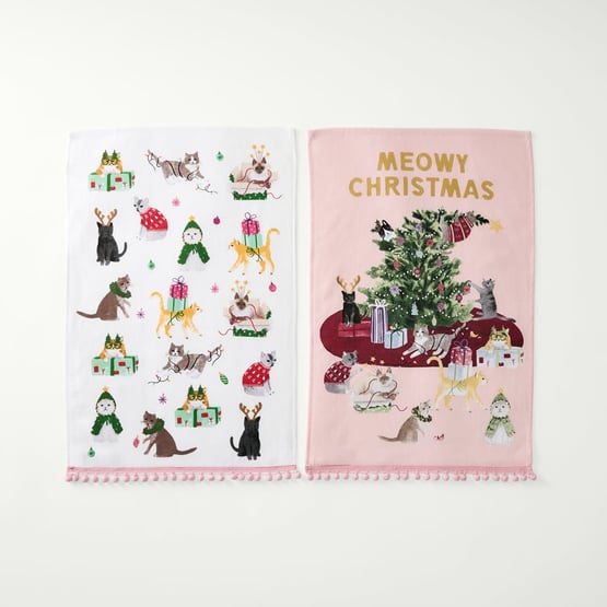 Meowy Christmas Tea Towel Pack of 2